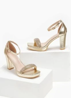 The Fashion Project Πέδιλα με μπαρέτα και στρας φάσα - Χρυσό -The Fashion Project κατάστημα pedila me mpareta kai strass fasa 110618 h8if