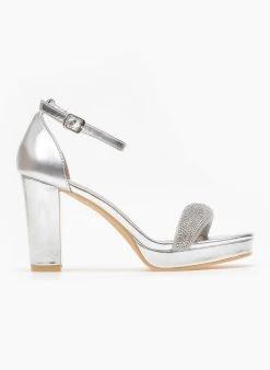 The Fashion Project Πέδιλα με μπαρέτα και στρας φάσα - Ασημί