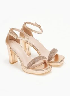 The Fashion Project Πέδιλα με μπαρέτα και στρας φάσα - Χαλκός -The Fashion Project κατάστημα pedila me mpareta kai strass fasa 110620 xebb