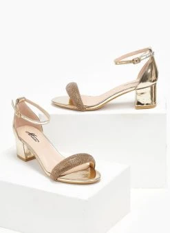 The Fashion Project Πέδιλα με μπαρέτα και στρας φάσα - Χρυσό -The Fashion Project κατάστημα pedila me mpareta kai strass fasa 110697 wemv