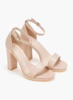 The Fashion Project Πέδιλα με μπαρέτα και χοντρό τακούνι - Μπεζ -The Fashion Project κατάστημα pedila me mpareta kai xontro takouni 110740 hduf