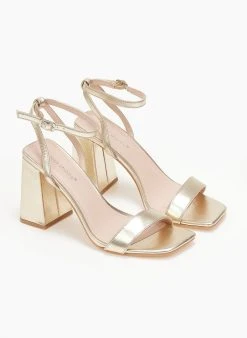 The Fashion Project Πέδιλα με μπαρέτα σε καρέ γραμμή - Χρυσό -The Fashion Project κατάστημα pedila me mpareta se kare grammi 111223 t6jl