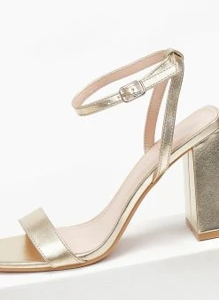 The Fashion Project Πέδιλα με μπαρέτα σε καρέ γραμμή - Χρυσό -The Fashion Project κατάστημα pedila me mpareta se kare grammi 111223 uv4z