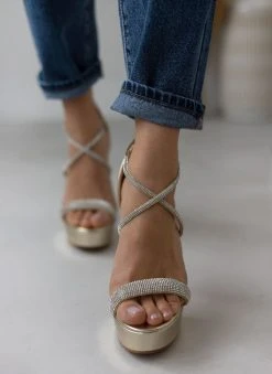 The Fashion Project Πέδιλα με στρας και φιάπα - Χρυσό -The Fashion Project κατάστημα pedila me stras kai fiapa 110581 gtr2