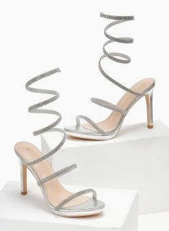 The Fashion Project Πέδιλα με στρας και έλασμα - Ασημί -The Fashion Project κατάστημα pedila me strass kai elasma 110720 18km