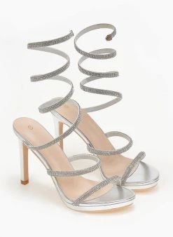 The Fashion Project Πέδιλα με στρας και έλασμα - Ασημί -The Fashion Project κατάστημα pedila me strass kai elasma 110720 xomv