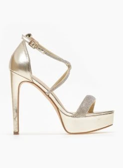 The Fashion Project Πέδιλα με στρας και φιάπα - Χρυσό -The Fashion Project κατάστημα pedila me strass kai fiapa 110581 6hn3
