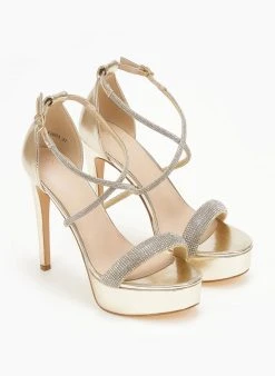 The Fashion Project Πέδιλα με στρας και φιάπα - Χρυσό -The Fashion Project κατάστημα pedila me strass kai fiapa 110581 a4zl