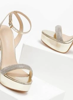 TFP Πέδιλα με στρας και μπαρέτα - Χρυσό -The Fashion Project κατάστημα pedila me strass kai mpareta 110571 0tif