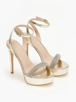 TFP Πέδιλα με στρας και μπαρέτα - Χρυσό -The Fashion Project κατάστημα pedila me strass kai mpareta 110571 252v