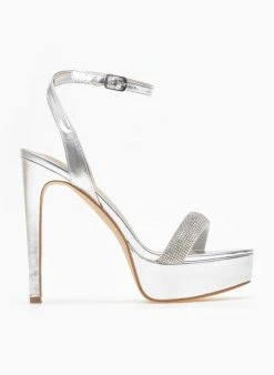 TFP Πέδιλα με στρας και μπαρέτα - Ασημί