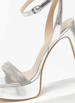 TFP Πέδιλα με στρας και μπαρέτα - Ασημί -The Fashion Project κατάστημα pedila me strass kai mpareta 110572 6ggn
