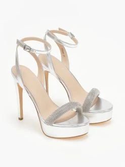 TFP Πέδιλα με στρας και μπαρέτα - Ασημί -The Fashion Project κατάστημα pedila me strass kai mpareta 110572 xm0v