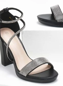 The Fashion Project Πέδιλα με στρας και μπαρέτα - Μαύρο -The Fashion Project κατάστημα pedila me strass kai mpareta 110727 9cxk