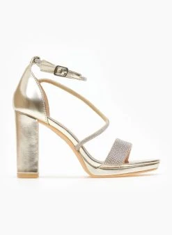 The Fashion Project Πέδιλα με στρας και μπαρέτα - Χρυσό