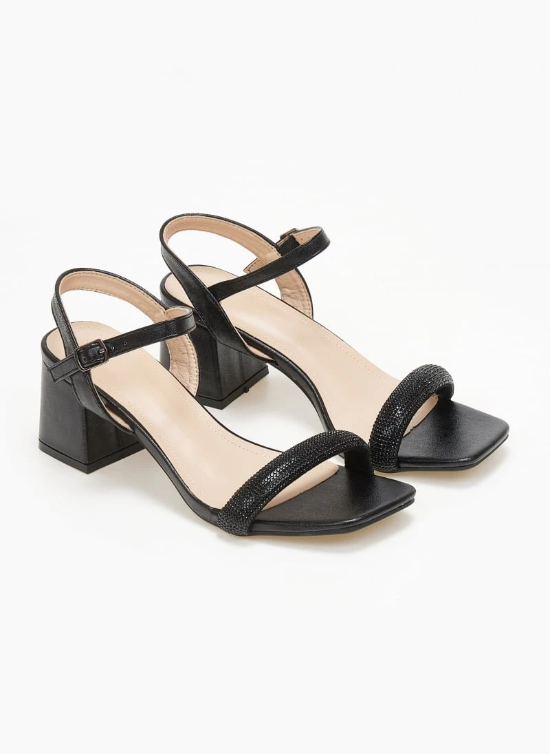 The Fashion Project Πέδιλα με στρας σε καρέ γραμμή - Μαύρο 4 The Fashion Project Πέδιλα με στρας σε καρέ γραμμή - Μαύρο - Image 4