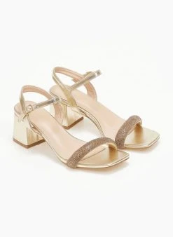 The Fashion Project Πέδιλα με στρας σε καρέ γραμμή - Χρυσό -The Fashion Project κατάστημα pedila me strass se kare grammi 110591 895h