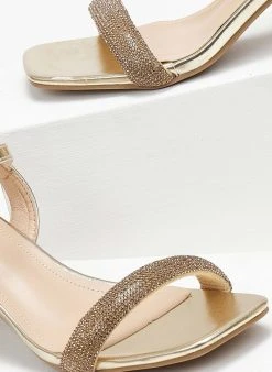 The Fashion Project Πέδιλα με στρας σε καρέ γραμμή - Χρυσό -The Fashion Project κατάστημα pedila me strass se kare grammi 110591 g13l