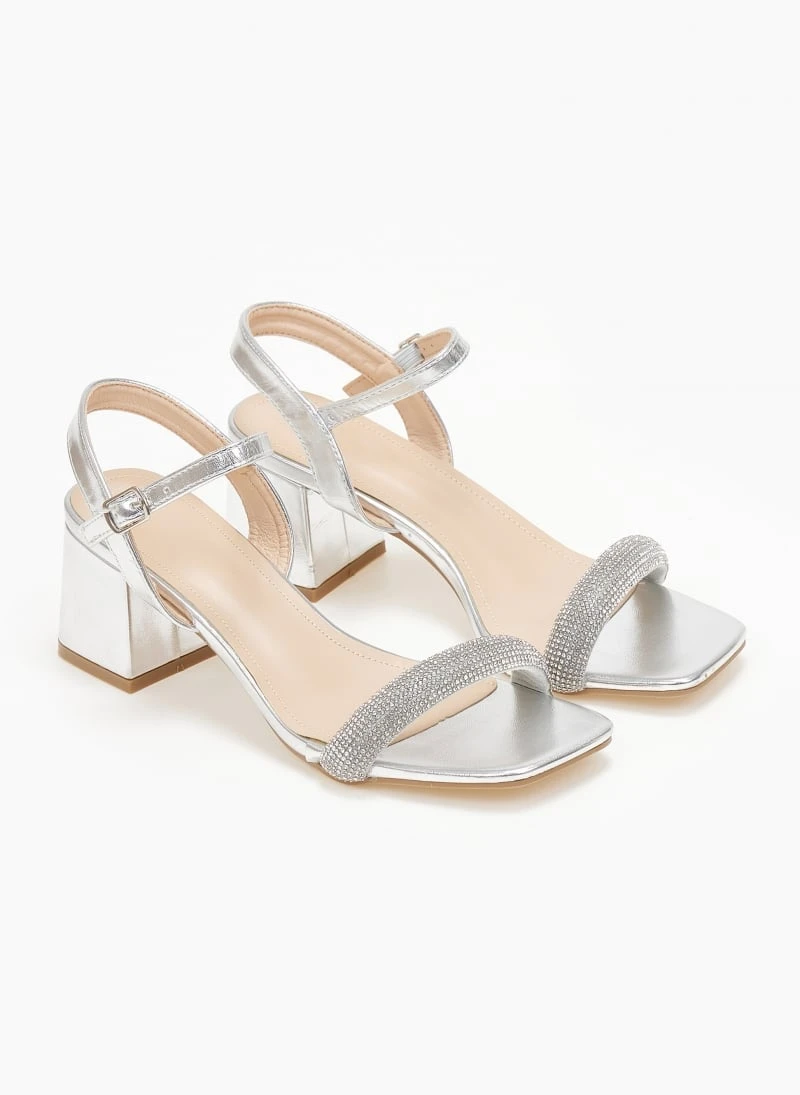 The Fashion Project Πέδιλα με στρας σε καρέ γραμμή - Ασημί 4 The Fashion Project Πέδιλα με στρας σε καρέ γραμμή - Ασημί - Image 4