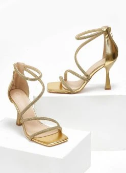 The Fashion Project Πέδιλα με στρας Mettalic - Χρυσό -The Fashion Project κατάστημα pedila me strass se metallikes apoxrwseis 110756 uby2