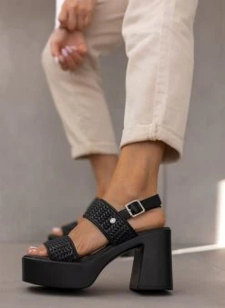 WALK ME Πέδιλα με σχέδιο ψάθα Xti 141256 - Μαύρο