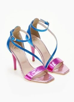 Πέδιλα με μπαρέτα και διχρωμία Tfp - Ροζ -The Fashion Project κατάστημα pedila metallize me pattern fidi 105311 dp20