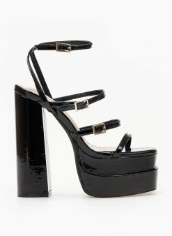 The Fashion Project Πέδιλα Platform λουστρίνι με λεπτά λουράκια - Μαύρο