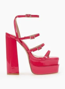 The Fashion Project Πέδιλα Platform λουστρίνι με λεπτά λουράκια - Φούξια