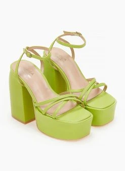 The Fashion Project Πέδιλα με φιάπα και Crossover λουράκια - Λαχανί -The Fashion Project κατάστημα pedila platform me mpareta 103734 fymn