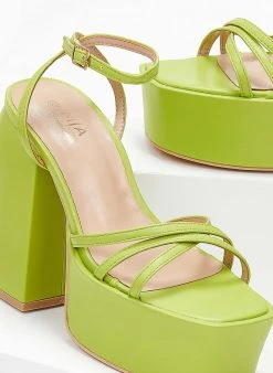 The Fashion Project Πέδιλα με φιάπα και Crossover λουράκια - Λαχανί -The Fashion Project κατάστημα pedila platform me mpareta 103734 rcud