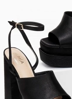 The Fashion Project Πέδιλα με φιάπα υφασμάτινα - Μαύρο -The Fashion Project κατάστημα pedila platform saten me fardia fasa 103891 970k