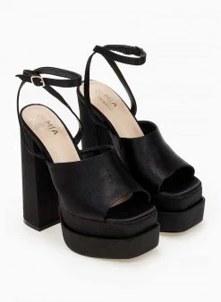 The Fashion Project Πέδιλα με φιάπα υφασμάτινα - Μαύρο -The Fashion Project κατάστημα pedila platform saten me fardia fasa 103891 spfz