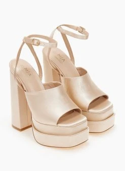 The Fashion Project Πέδιλα με φιάπα υφασμάτινα - Μπεζ -The Fashion Project κατάστημα pedila platform saten me fardia fasa 103892 b053