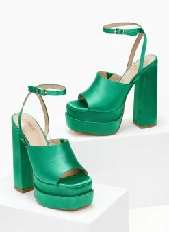 The Fashion Project Πέδιλα με φιάπα υφασμάτινα - Πράσινο -The Fashion Project κατάστημα pedila platform saten me fardia fasa 103893 0t13