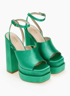 The Fashion Project Πέδιλα με φιάπα υφασμάτινα - Πράσινο -The Fashion Project κατάστημα pedila platform saten me fardia fasa 103893 sunb