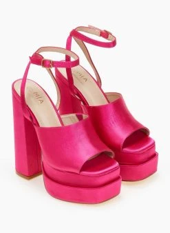 The Fashion Project Πέδιλα με φιάπα υφασμάτινα - Φούξια -The Fashion Project κατάστημα pedila platform saten me fardia fasa 103894 36zg