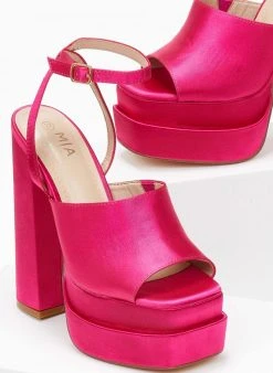 The Fashion Project Πέδιλα με φιάπα υφασμάτινα - Φούξια -The Fashion Project κατάστημα pedila platform saten me fardia fasa 103894 m5dc