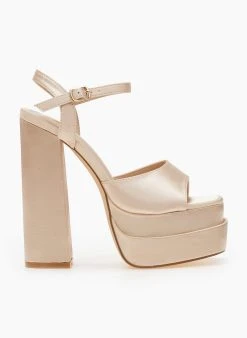 The Fashion Project Πέδιλα Platform σατέν με μπαρέτα - Μπεζ