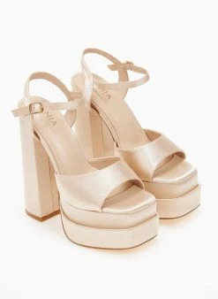 The Fashion Project Πέδιλα Platform σατέν με μπαρέτα - Μπεζ -The Fashion Project κατάστημα pedila platform saten me mpareta 103902 u0y2