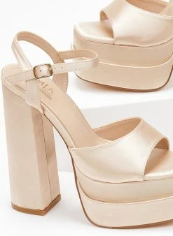 The Fashion Project Πέδιλα Platform σατέν με μπαρέτα - Μπεζ -The Fashion Project κατάστημα pedila platform saten me mpareta 103902 w0sx