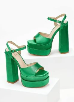 The Fashion Project Πέδιλα Platform σατέν με μπαρέτα - Πράσινο -The Fashion Project κατάστημα pedila platform saten me mpareta 103903 0hrs