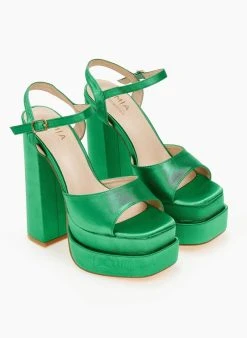 The Fashion Project Πέδιλα Platform σατέν με μπαρέτα - Πράσινο -The Fashion Project κατάστημα pedila platform saten me mpareta 103903 mhbm