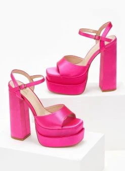 The Fashion Project Πέδιλα Platform σατέν με μπαρέτα - Φούξια -The Fashion Project κατάστημα pedila platform saten me mpareta 103904 h1j3