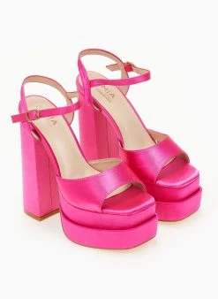 The Fashion Project Πέδιλα Platform σατέν με μπαρέτα - Φούξια -The Fashion Project κατάστημα pedila platform saten me mpareta 103904 z8uu