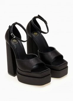 Πέδιλα με φιάπα υφασμάτινα Tfp - Μαύρο -The Fashion Project κατάστημα pedila platform saten tfp me mpareta 104443 0kco