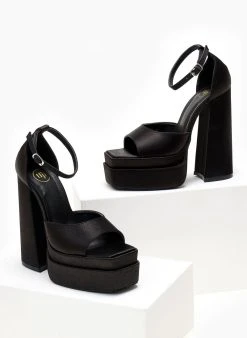 Πέδιλα με φιάπα υφασμάτινα Tfp - Μαύρο -The Fashion Project κατάστημα pedila platform saten tfp me mpareta 104443 1mvr