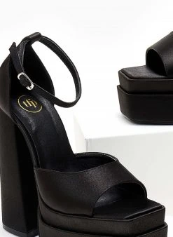Πέδιλα με φιάπα υφασμάτινα Tfp - Μαύρο -The Fashion Project κατάστημα pedila platform saten tfp me mpareta 104443 pf6h
