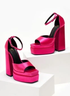 Πέδιλα με φιάπα υφασμάτινα Tfp - Φούξια -The Fashion Project κατάστημα pedila platform saten tfp me mpareta 104444 dv1h