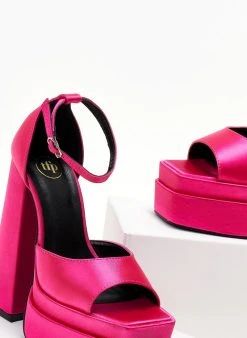 Πέδιλα με φιάπα υφασμάτινα Tfp - Φούξια -The Fashion Project κατάστημα pedila platform saten tfp me mpareta 104444 sy9m