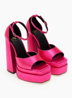 Πέδιλα με φιάπα υφασμάτινα Tfp - Φούξια -The Fashion Project κατάστημα pedila platform saten tfp me mpareta 104444 vv9n